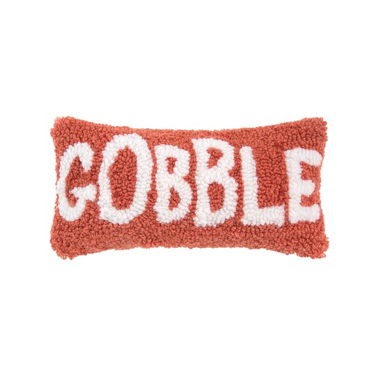 C&F Home; "Gobble" Thanksgiving Mini Hooked Lumbar Accent Pillow 6" x 12"; Category:Pillows & Throws; Image:1